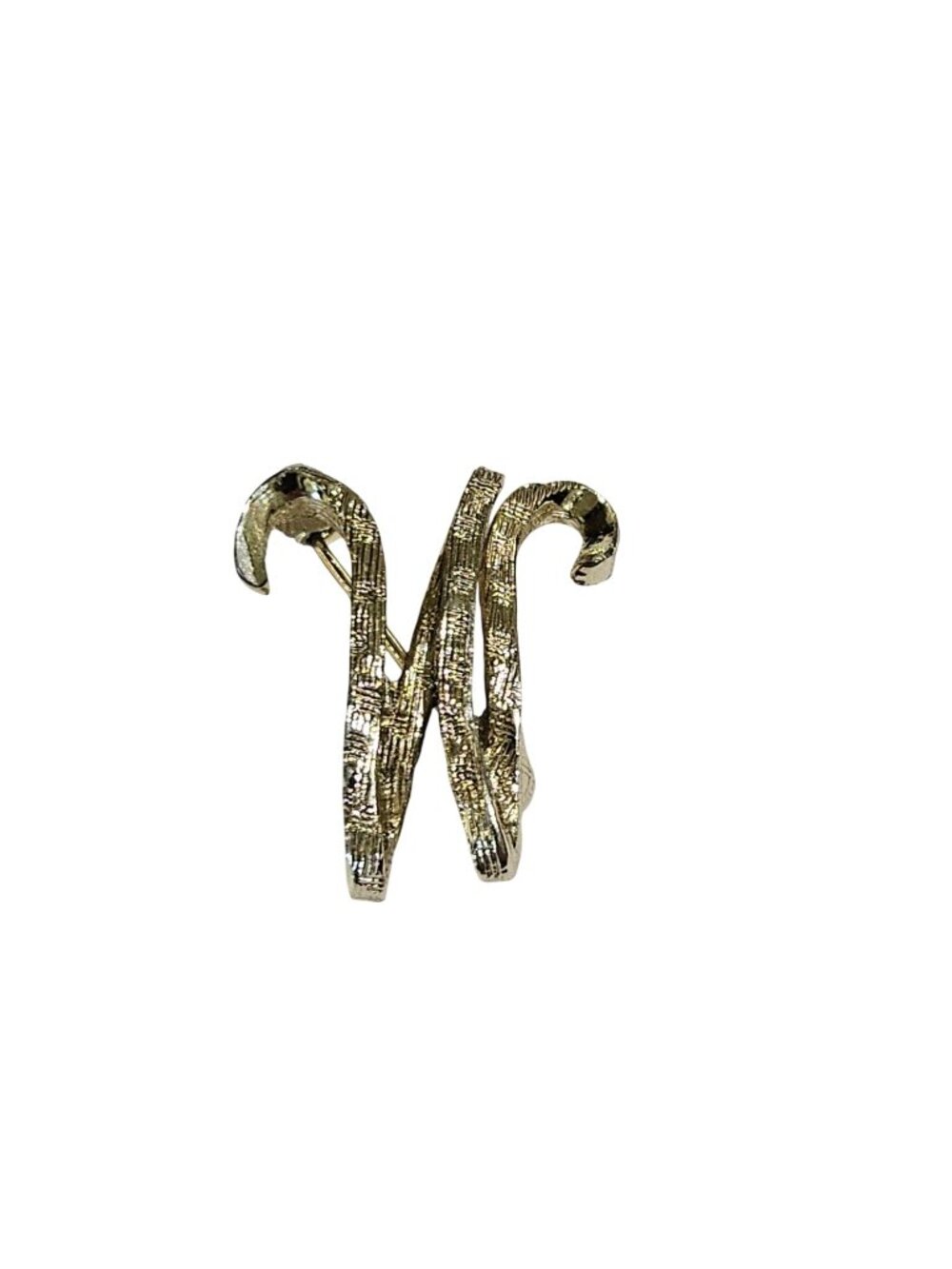 Vintage Textured Goldtone W Initial Brooch Pin 1 inch